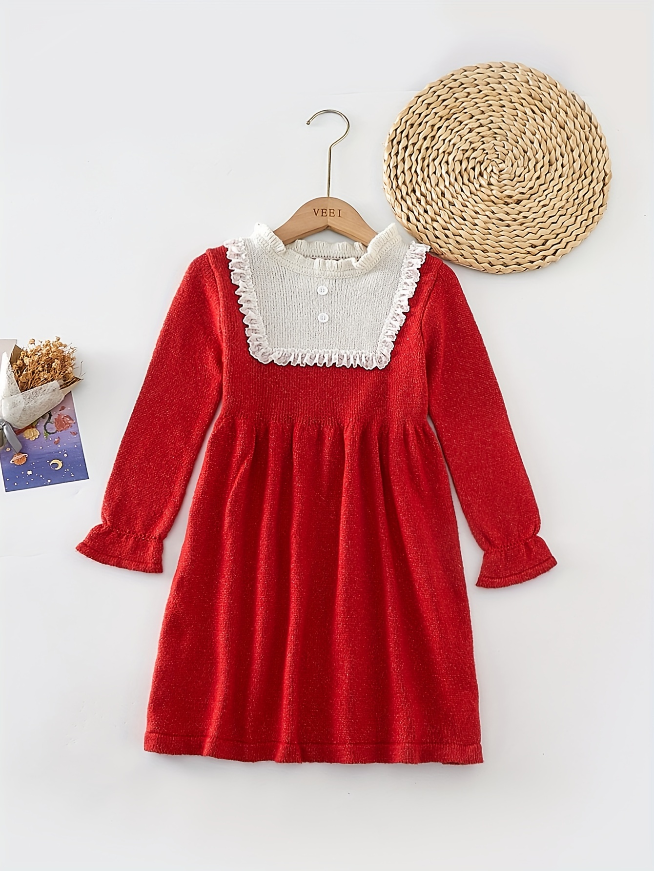 Robe En Tricot Manches Longues Volants Petites Filles Temu France