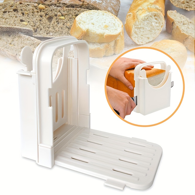 máquina cortadora de pan de plástico y guía compacta para cortar pan,  cortador de pan de 4 tamaños, cortador de pan fino, cortador de pan  plegable y