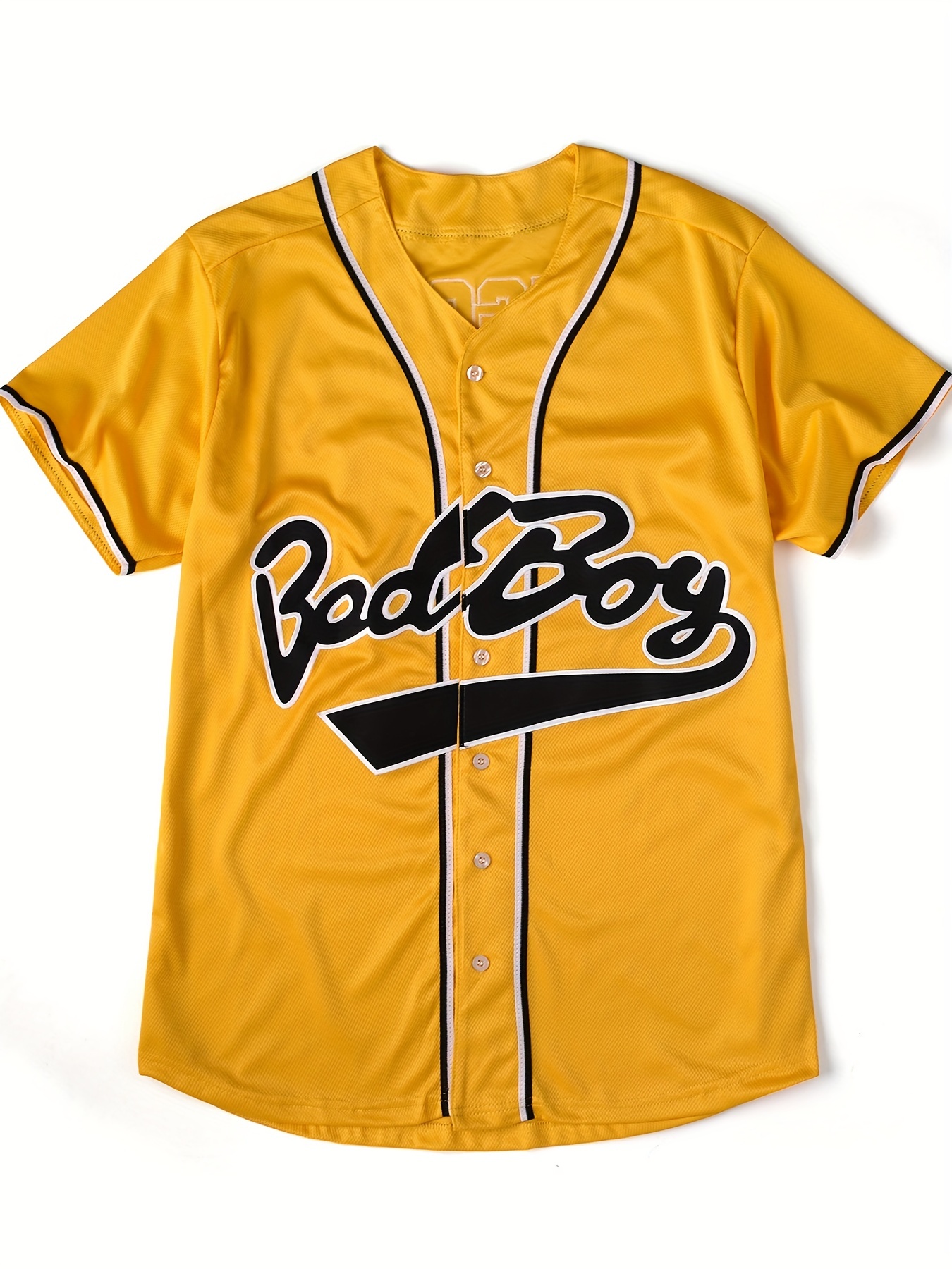 Bad Boy Embroidery Baseball Jersey, Mens Vintage Stripe V Neck Button Up Sports Jersey for Training Competition,Temu