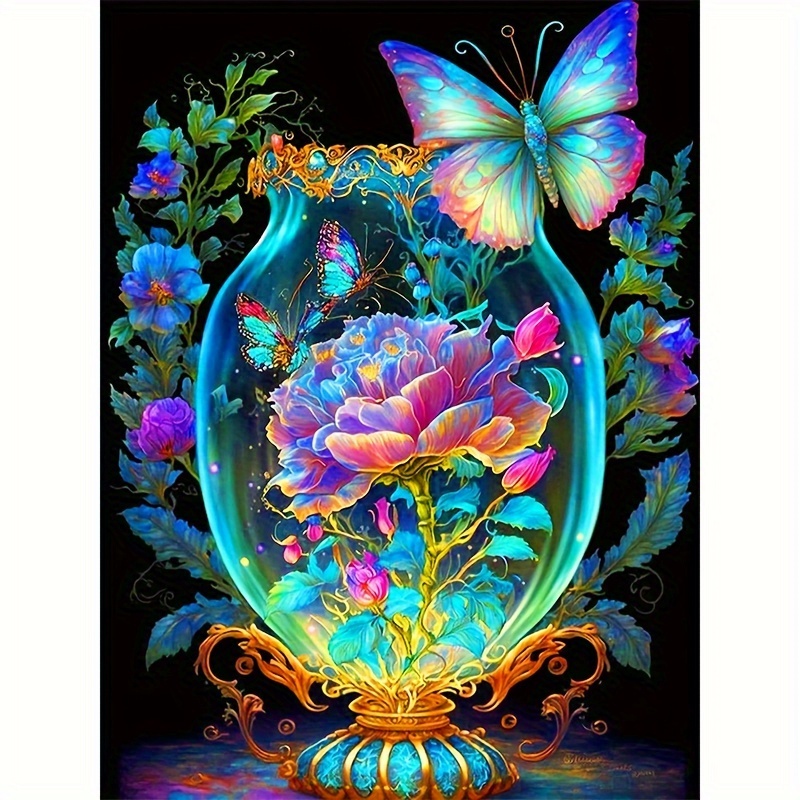 

DIY 5D Diamant Peinture Plein Diamant Fleur Avec Papillon Diamant Peinture, Cadeau Maison Fait Main Diamant Peinture Kit 1pc Sans Cadre 30*40cm/11.8inx15.7in