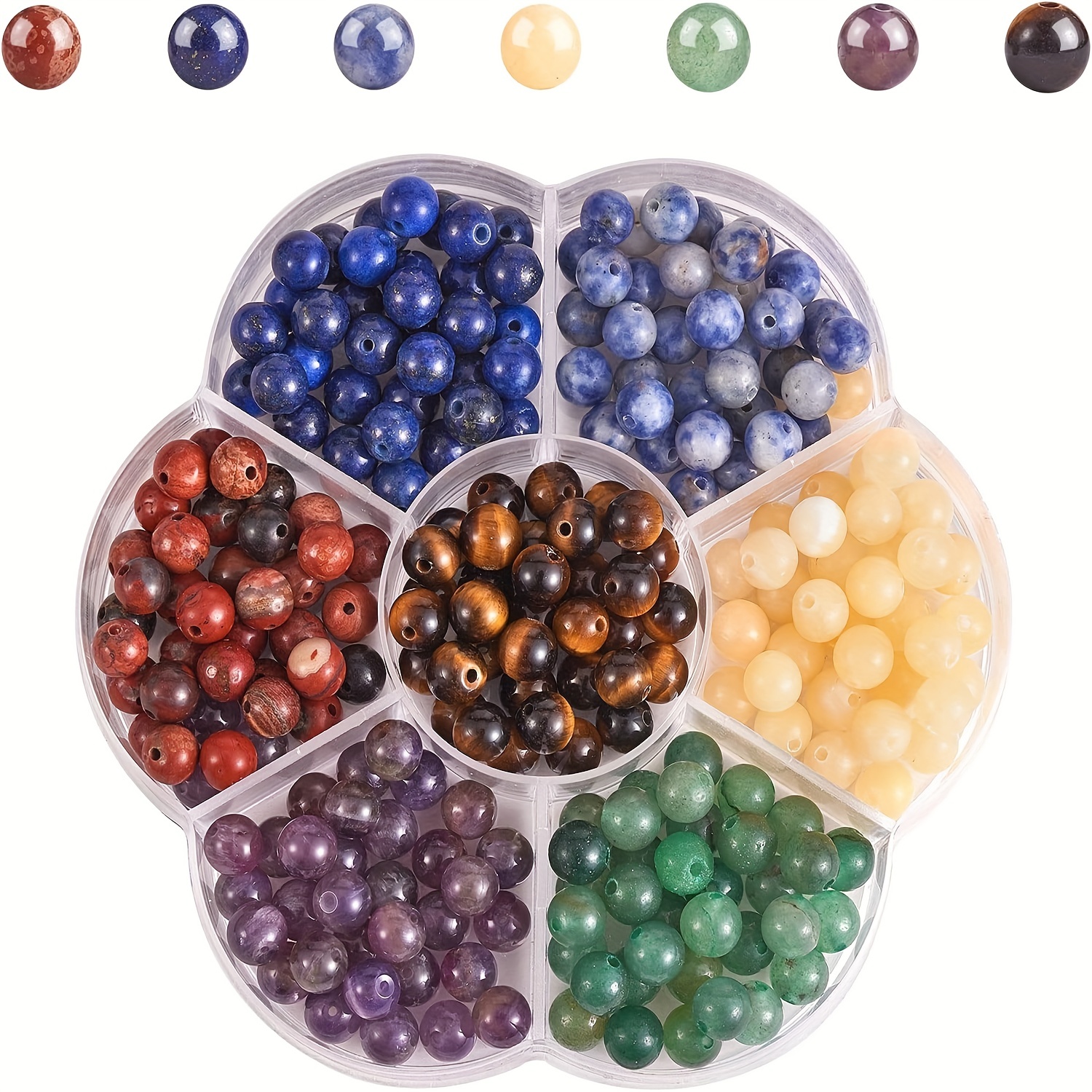 

6mm/8mm/10mm 7 Chakra Natural Stone Smooth Round Gemstone Beads Kit Mix Crystal Energy Healing Bulk Beads Charm For Diy Bracelet Necklace Earrings Jewelry Making Craft Supplies