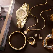 6pcs set womens watch luxury rhinestone quartz watch hiphop fashion analog wrist watch jewelry set gift for mom her details 1