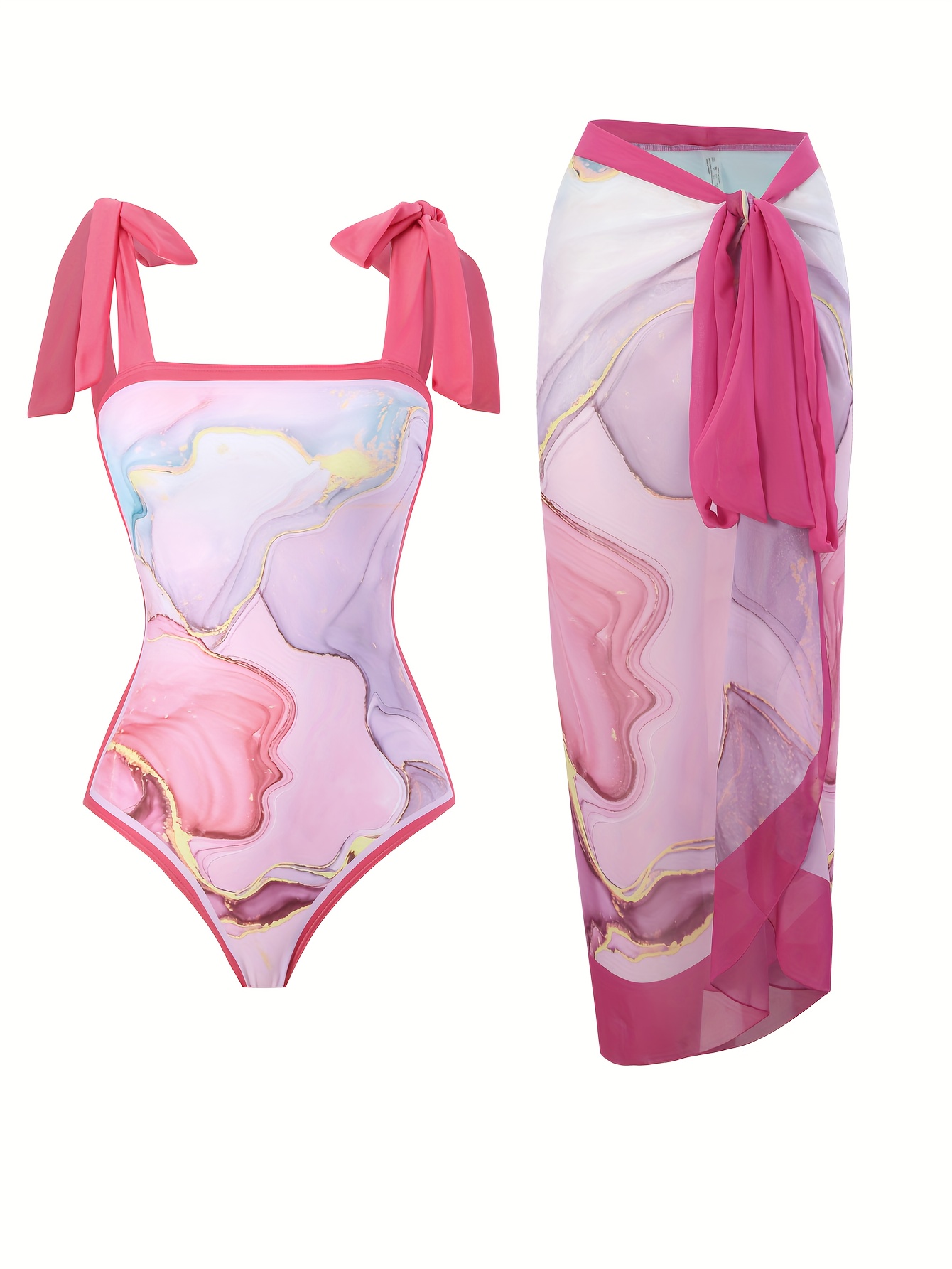 Swimsuit With Overlay Skirt in Pink