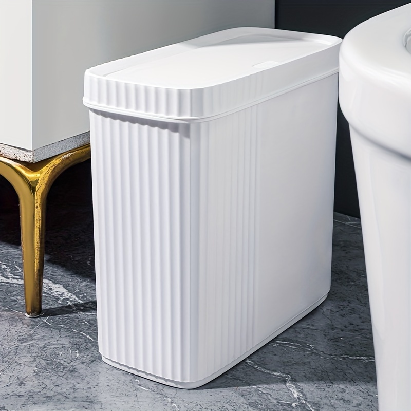 

1pc Narrow Slit Garbage Can, Household Garbage Can With Lid, Living Room Bedroom Toilet Garbage Can, Paper Basket Bucket, Kitchen Bathroom Bedroom Office Accessories
