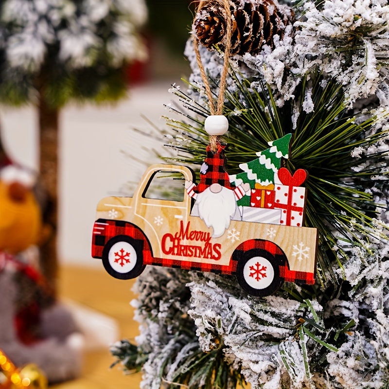 1 X Weihnachtlicher Auto-Anhänger Aus Holz, Kleiner Anhänger Mit