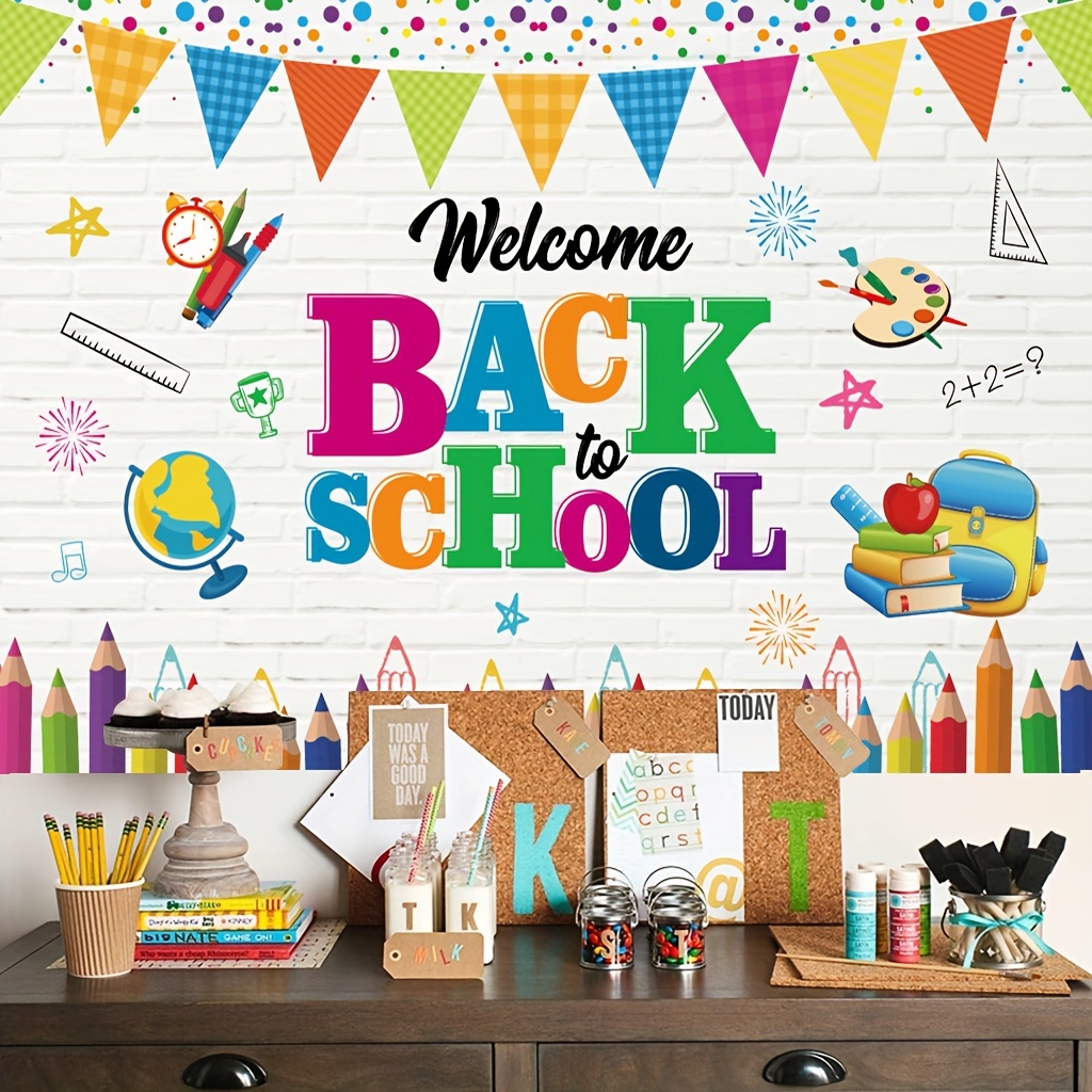 Cartel de bienvenida de vuelta a la escuela, telón de fondo para el primer  día de escuela, pancarta de bienvenida de tela grande, cartel de anuncios