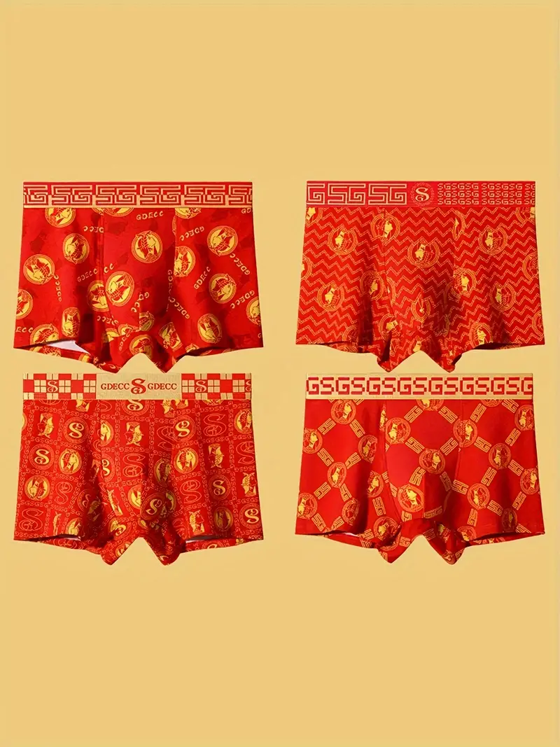 4-piece Gift Box For Chinese New Year, Men's Fashion Cotton Breathable  Skin-friendly, Soft And Antibacterial Comfy Stretchy Boxer Briefs Shorts,  Men's