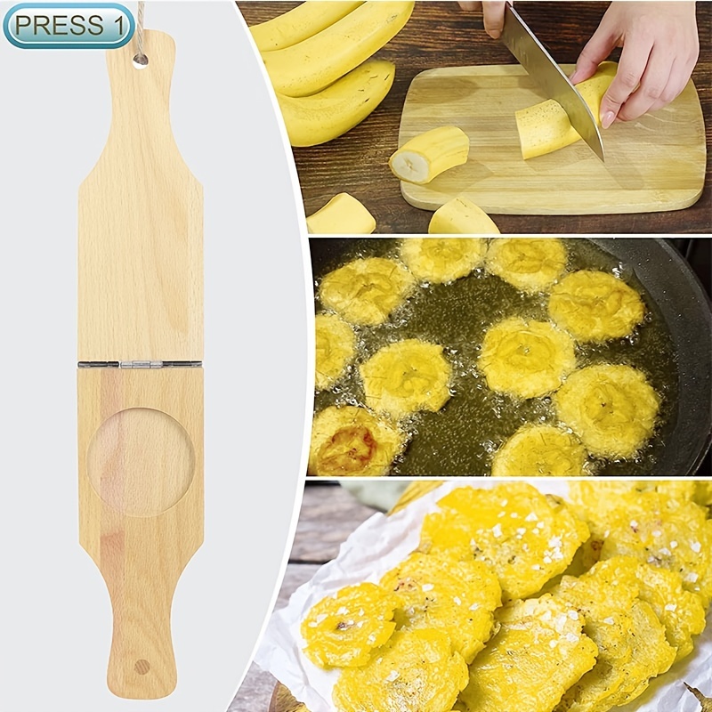 Plantain Press Smasher, Wooden Tostonera Plantain Press with Handle, Banana  Smasher Maker, Portable Plantain Press Easy Storage for Fried Plantains