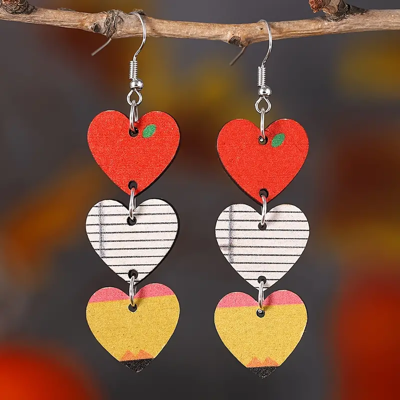 Women's Romantic Love Heart Tassel Earrings Wooden Double-Sided Valentine's Day Decorative Gifts for Girls,$1.59,826,free returns&free ship,Wood