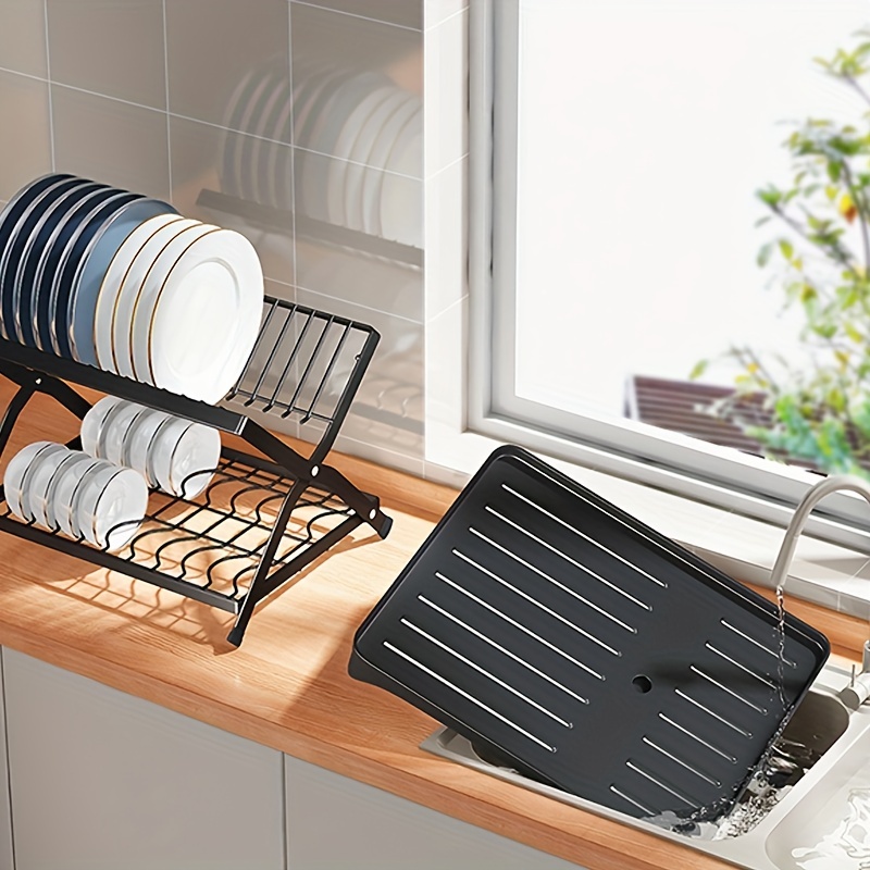 Dish Drying Rack Plates Pan Fold Double Layer Shelf Kitchen Organizer Pot  Lid Holder Dish Rack Sink Draining Bowl Storage Stand