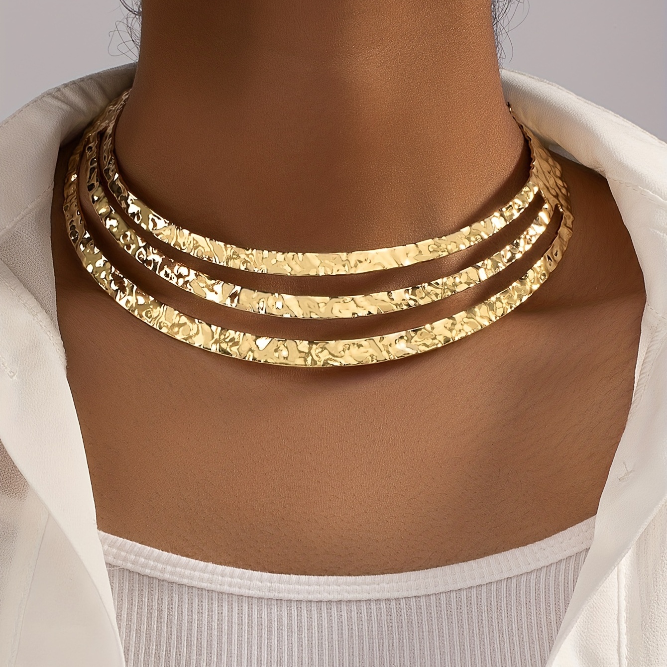 Exaggerated 14K Plated Alloy Minimalist Style Collar Necklace