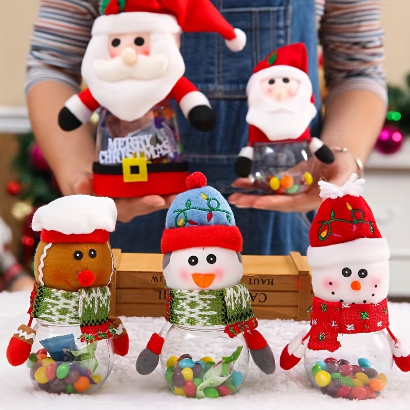 Christmas Candy Cookie Storage Jar Santa Claus Snowman Elf