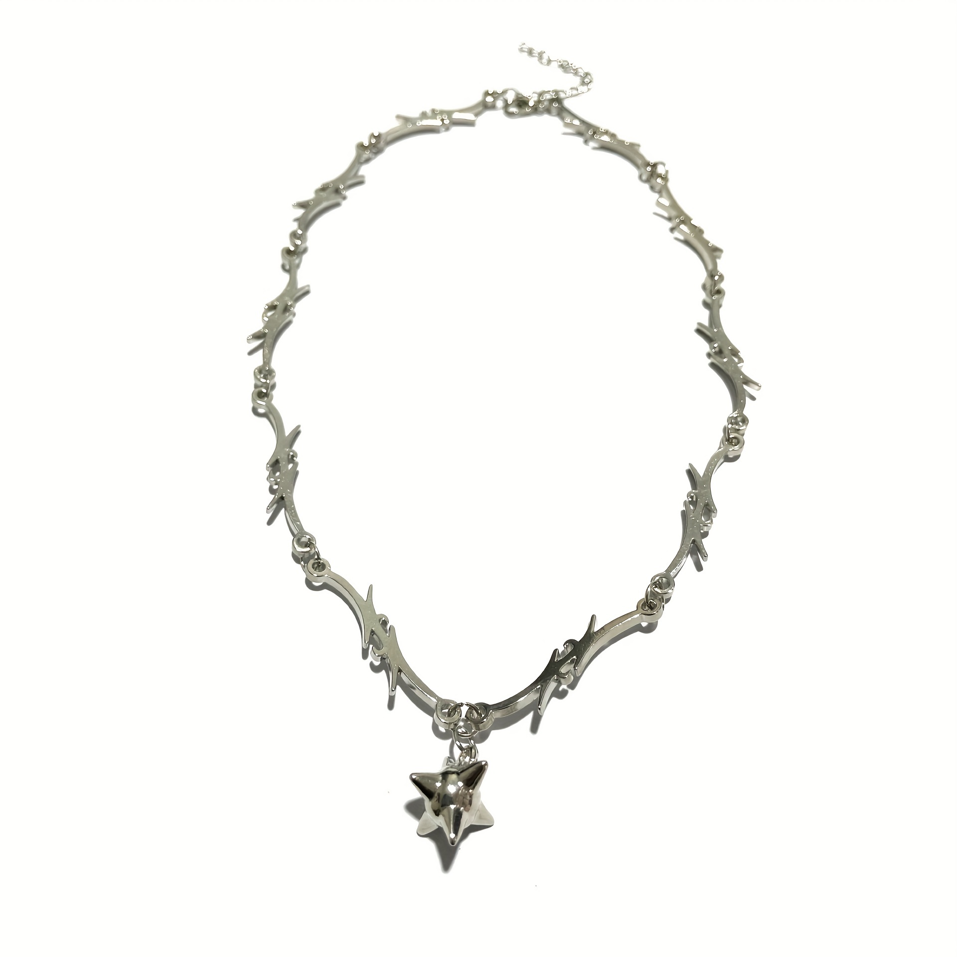 Silver Color Thorn Flame Clavicle Necklace Vintage Neck Jewelry