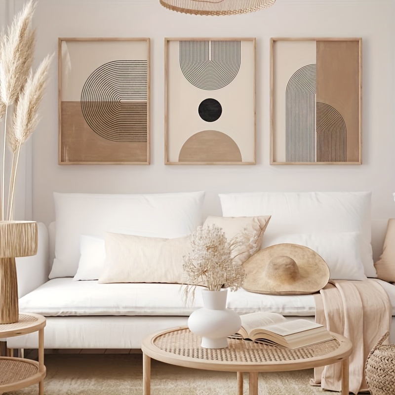 Lienzo abstracto beige para pared, cuadros abstractos geométricos modernos  para sala de estar, cuadros abstractos marrón y gris, bloque de color, arte