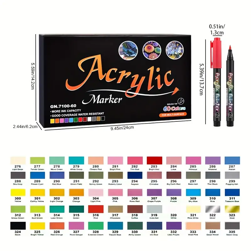 12/24/36/48/60 Colors Water Based Brush Tip Acrylic Paint - Temu