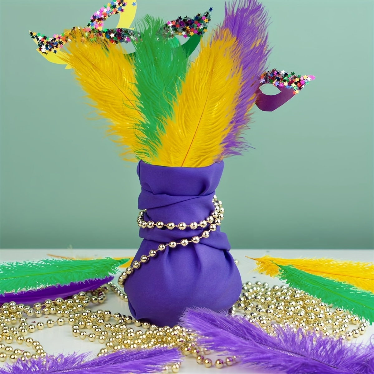 Mardi Gras Ostrich Feather / Colorful Purple Yellow Green - Temu