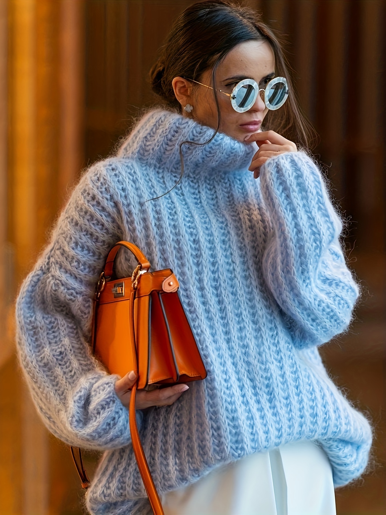 Women's Knitting Sweater Dress In Autumn And Winter Women's Casual Dress  Blue L