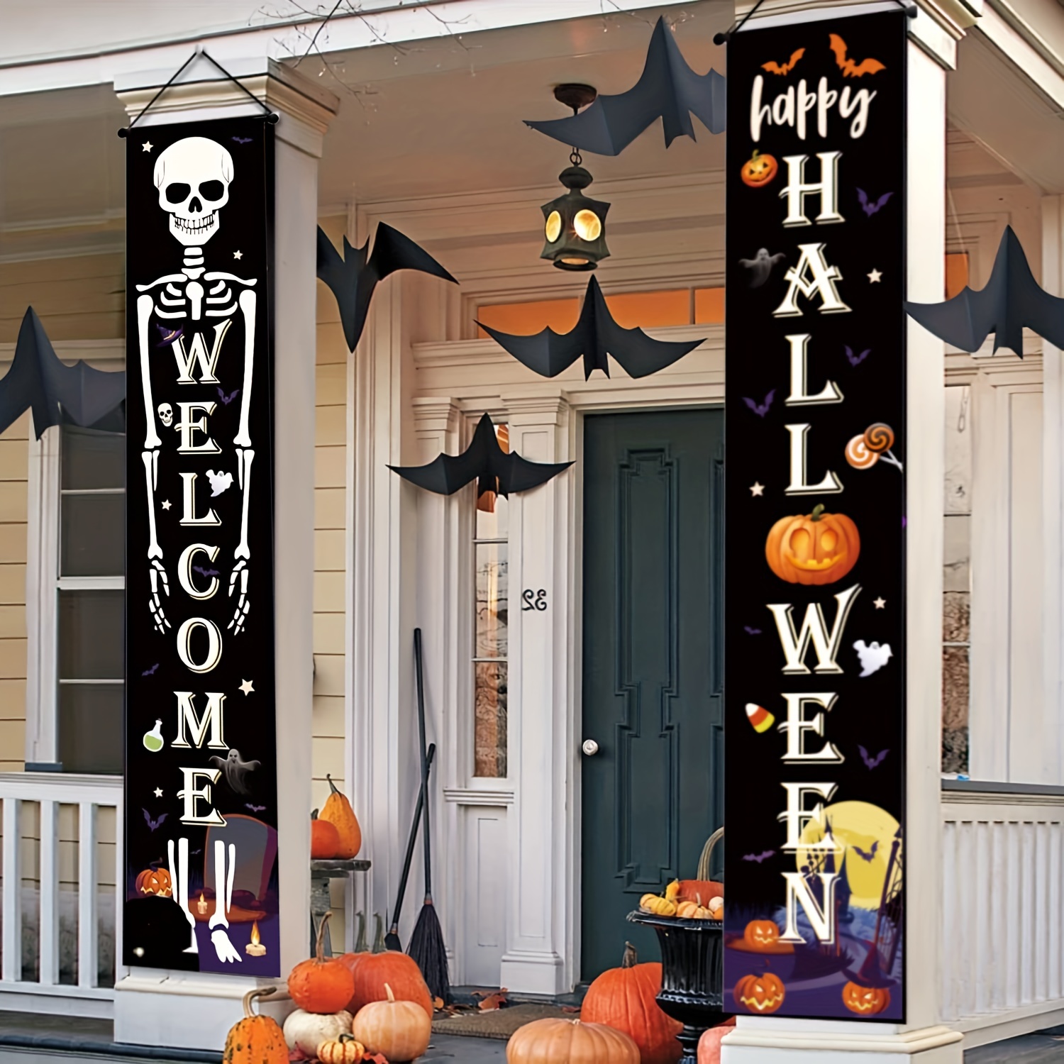 Halloween Decor Banners, Porch Welcome Sign, Happy Halloween Door ...