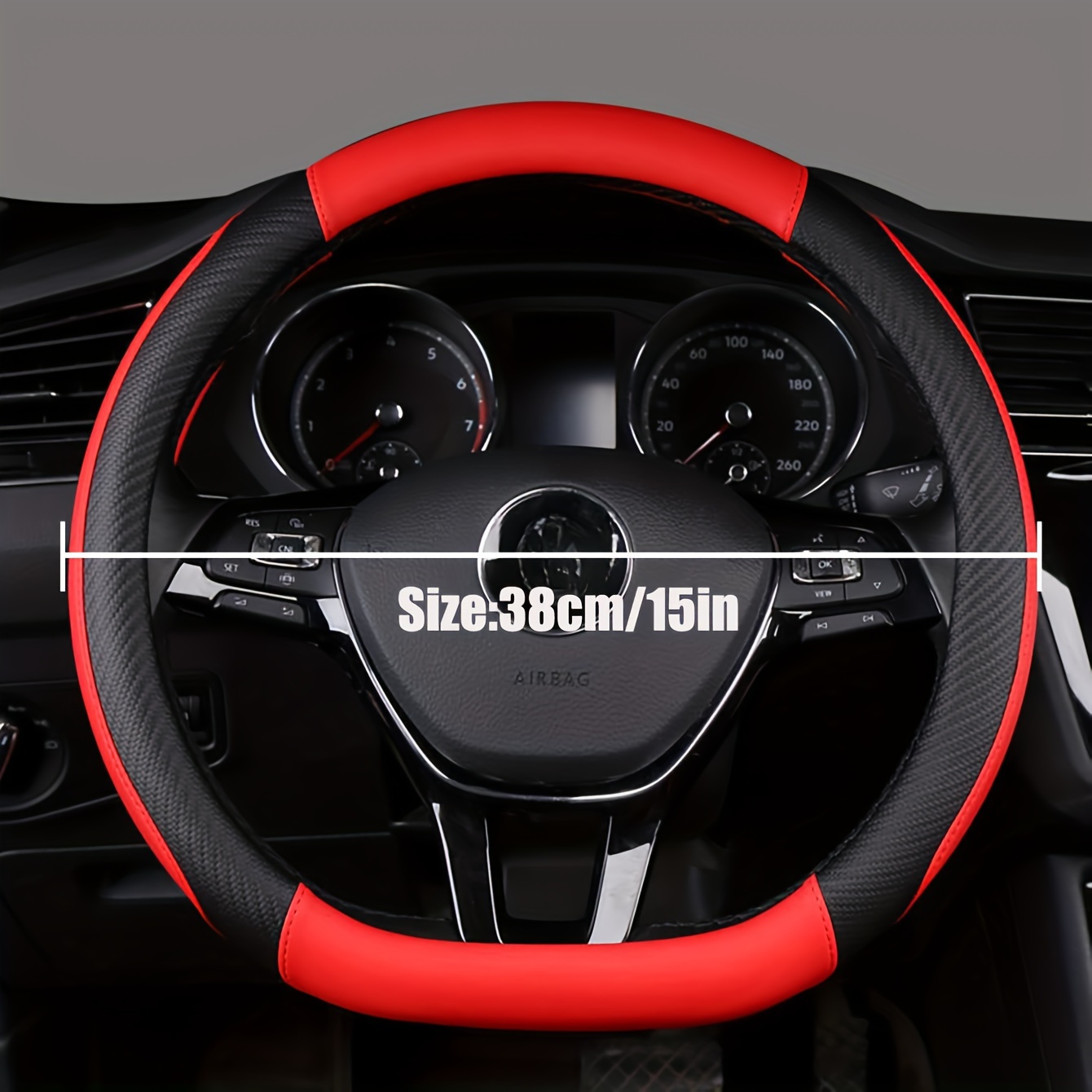 PROSFIA Faux Leather, Microfiber Car Steering Wheel Cover, Emboss Holes