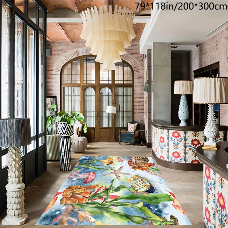 1pc Starfish & Beach Pattern Door Mat, Modern Polyester Indoor Outdoor Rug  For Home