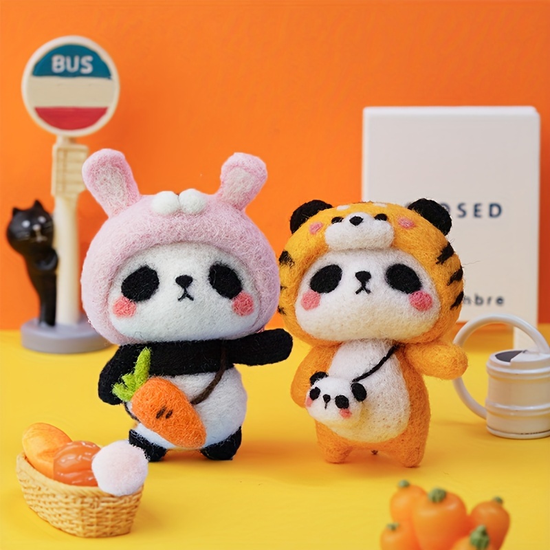 1 Stück Panda Tiger Kaninchen Filz Handarbeit DIY Material Paket Kreatives  Geschenk Puppe Dekoration Anhänger Auto Ornament Nähzubehör Nadelfilz