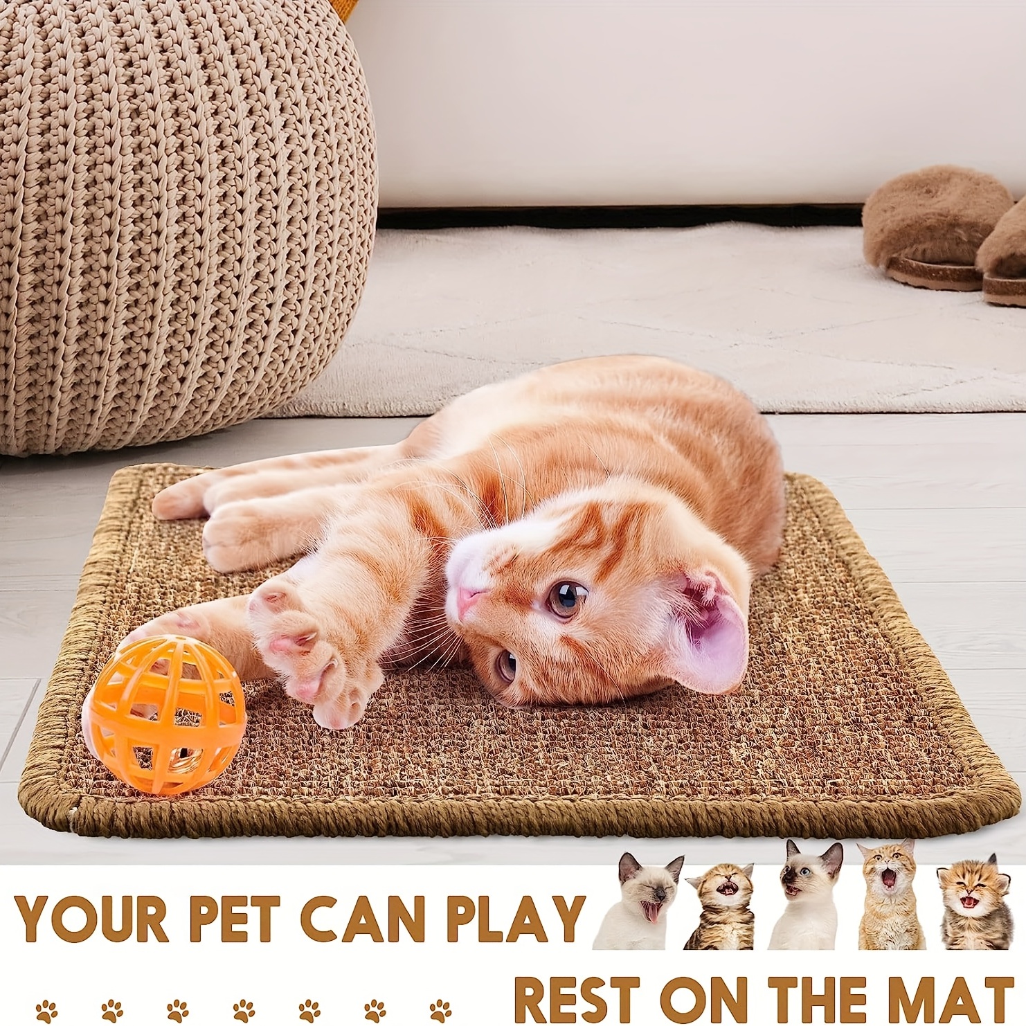 cat scratcher mat natural sisal cat scratch pad horizontal Temu