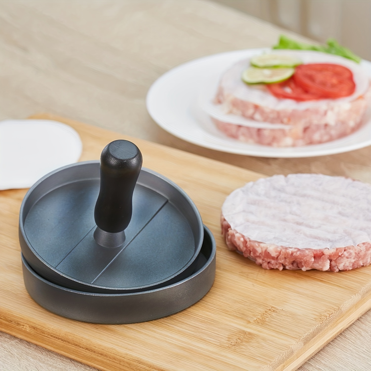 1pc, Burger Press 100 Patty Papers Set, Aluminum Non-Stick Hamburger Patty  Maker Mold, For Beef Veggie Burger BBQ Barbecue Grill BPA Free Dishwasher S
