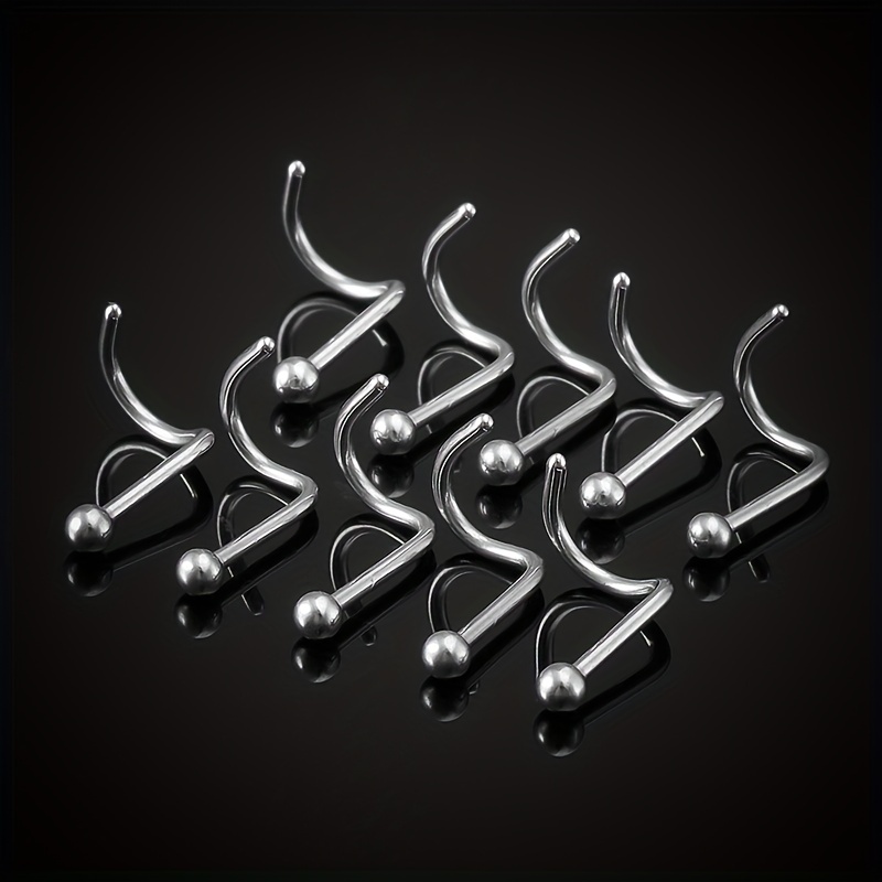 5 50Pcs Screw Nose Studs Ring Set Stainless Steel