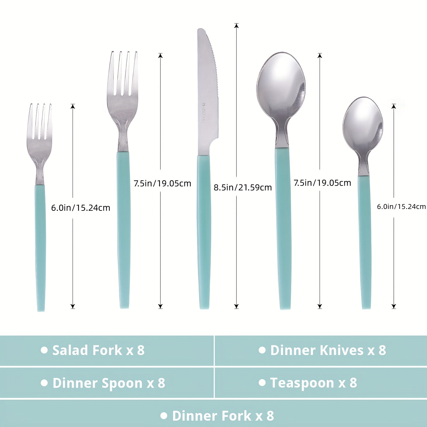 Juego de cubiertos de acero inoxidable de 40 piezas, para cocina, hotel,  restaurante, para 8, incluye cuchillo, tenedor, cuchara, pulido con espejo