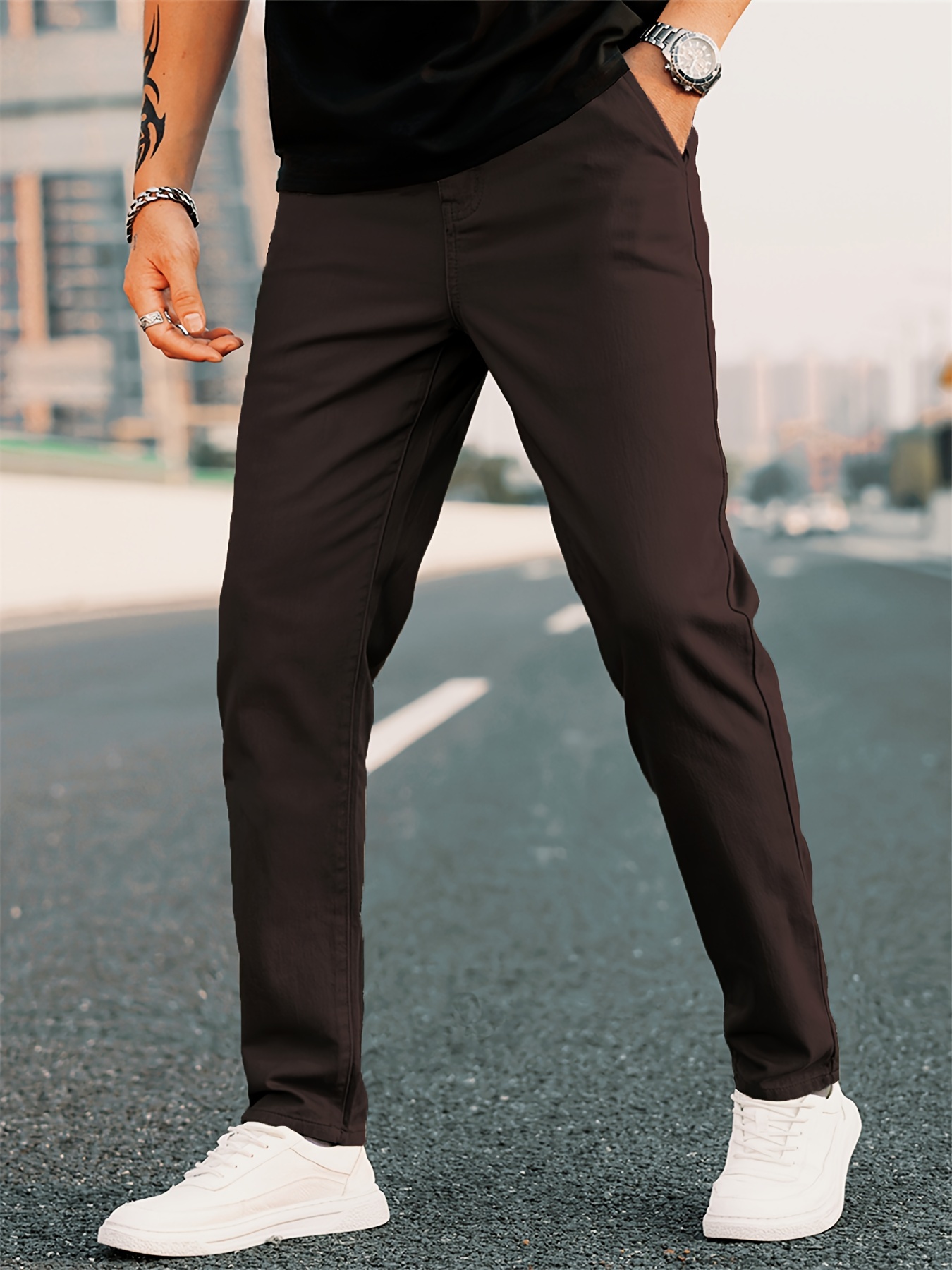 Men Capri Pants Crop Leg Tapered Trousers Slim Fit Casual Business