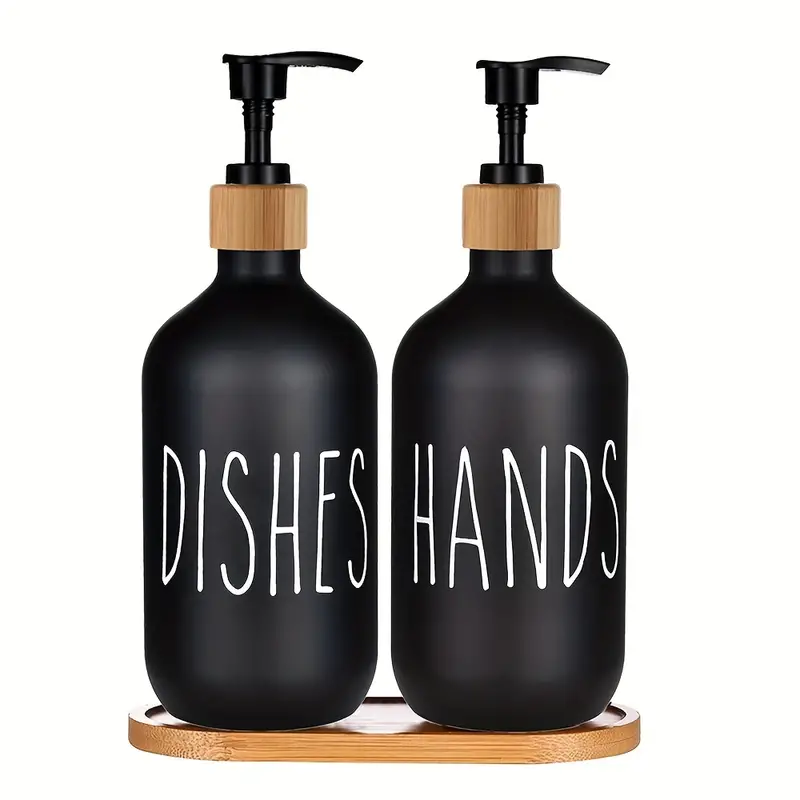 MOMEEMO Glass Soap Dispenser Set, Contains Hand Soap and Dish Soap Dispenser.Suitable for Kitchen Decor. (Black & White)
