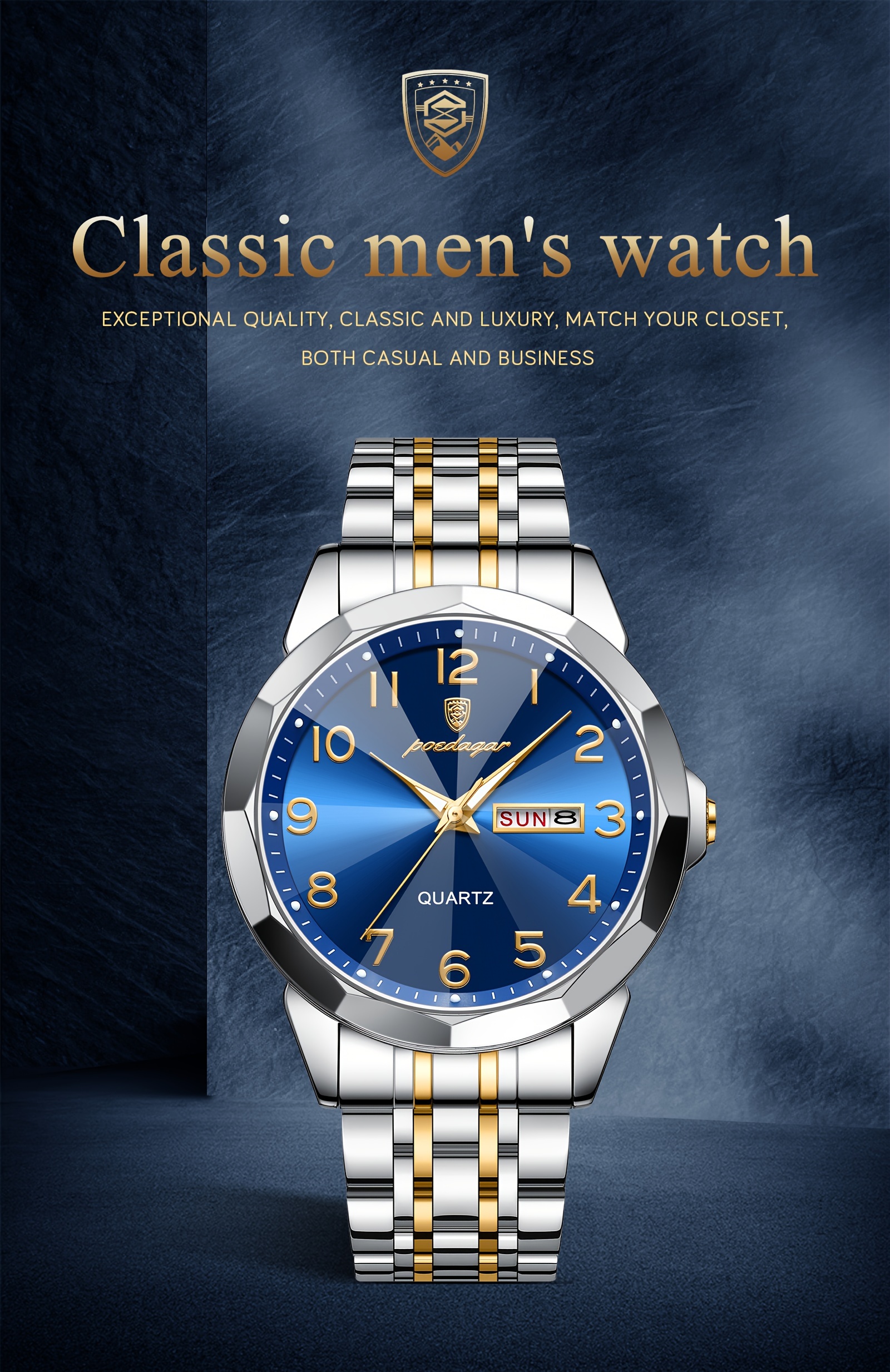 poedagar mens trendy quartz watch stainless steel waterproof luminous calendar wrist watch details 0