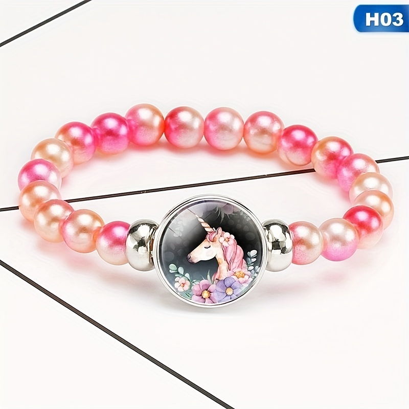 New Fashion 12 Styles Rainbow Unicorn Glass Beads Bracelets & Bangles For  Kids Girls Party Accessories Gifts