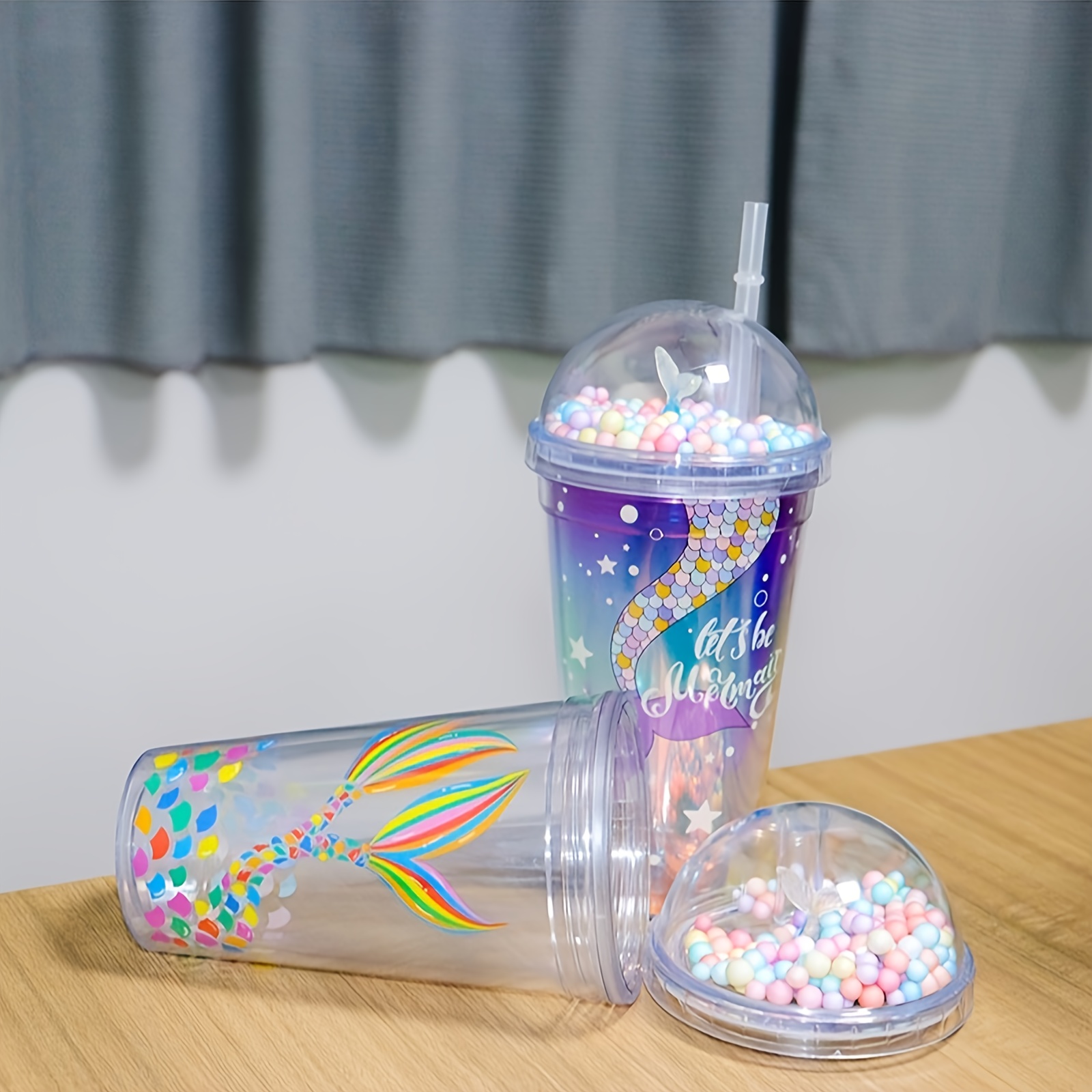 Mermaid Tumbler With Lid And Straw Double Walled Water - Temu