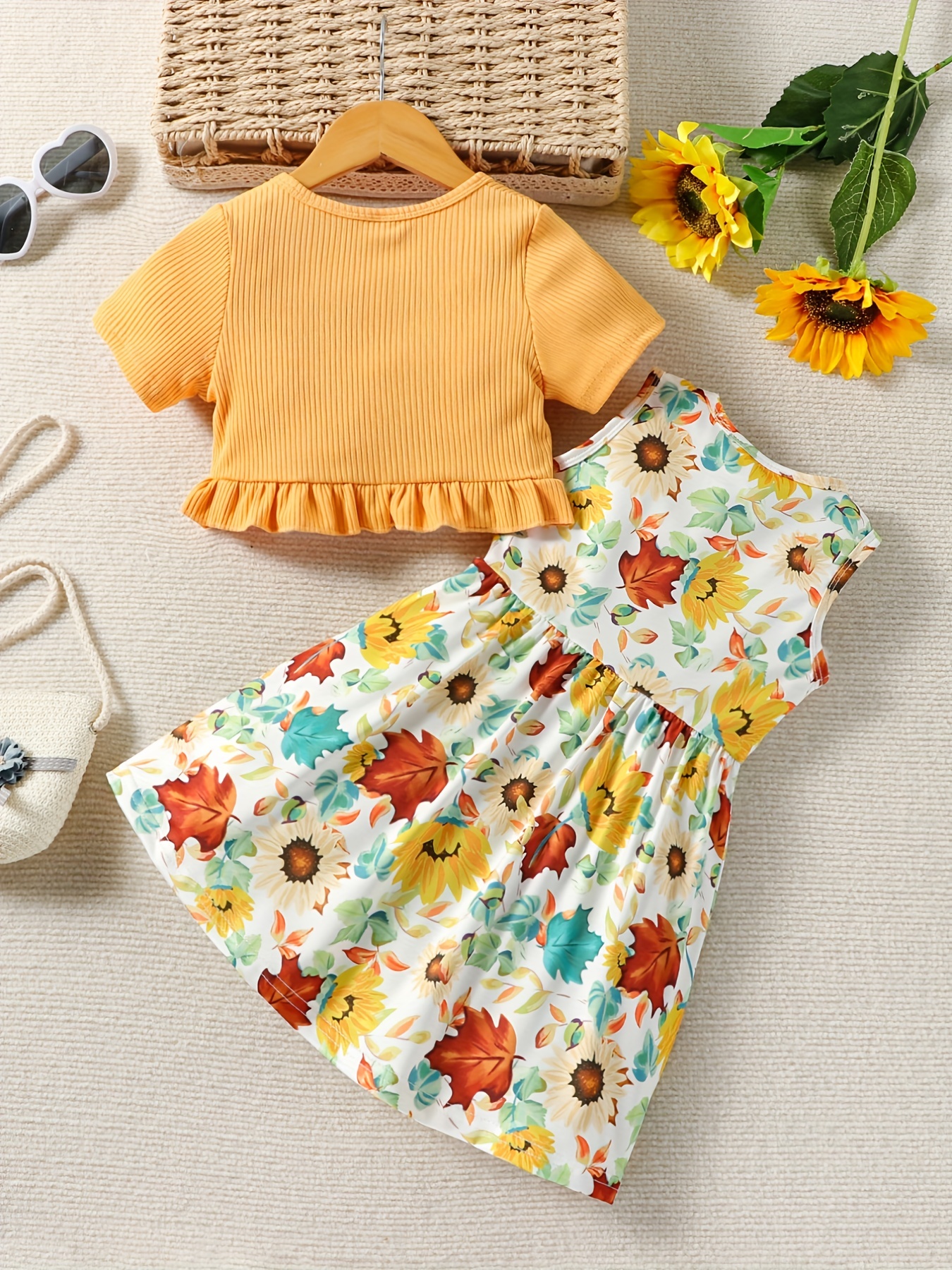 Fall Baby Girl Clothes Toddler Sunflower Dress Toddler Girls Short