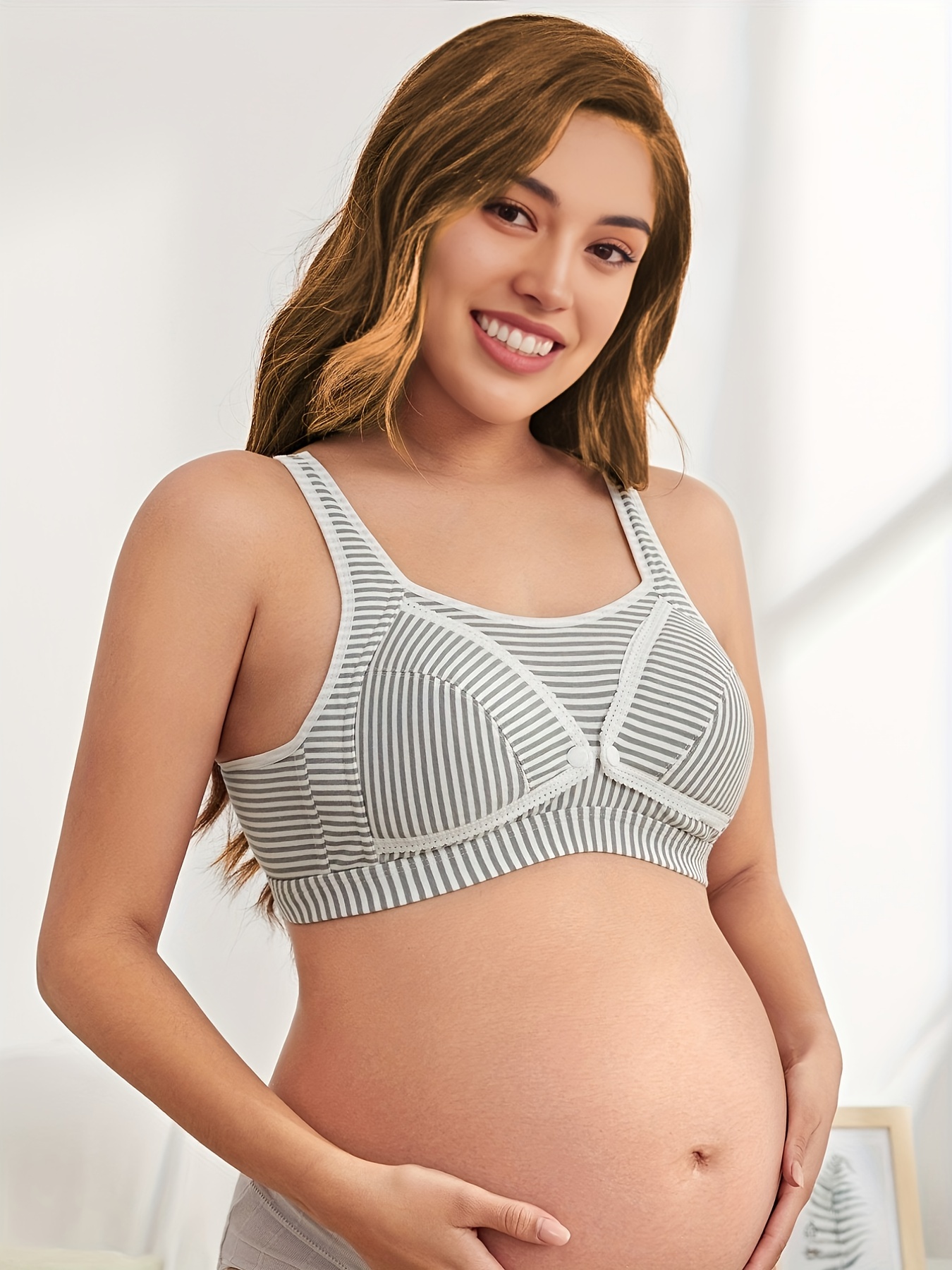 Stylish Striped Nursing Bra Open Front Buckle Breastfeeding - Temu