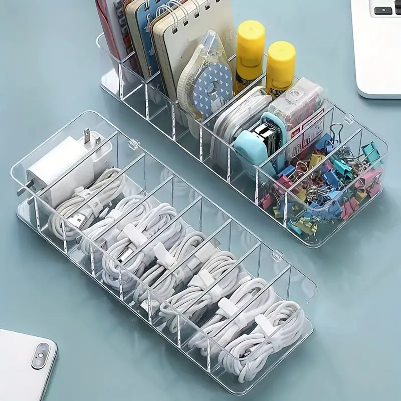 Organizador De Cables, Caja de acrílico transparente con compartimientos  para organizar mejor los cables del hogar, oficina, dormitorio y más