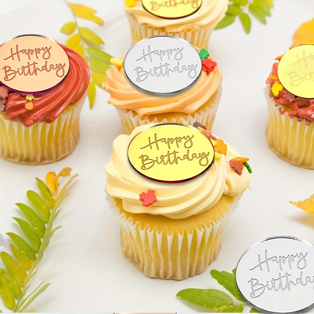 Joyeux anniversaire personnalisé petit gâteau disque Cupcake Toppers Petits  toppers de cupcakes Disque gravé Disque à gâteau acrylique Accessoires -   France