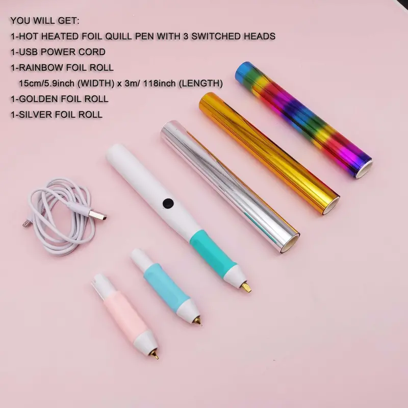 1set Alina Craft 3 Heads Heated Hot Foil Quill Pen With 3pcs Hot Foil Rolls  ,foil