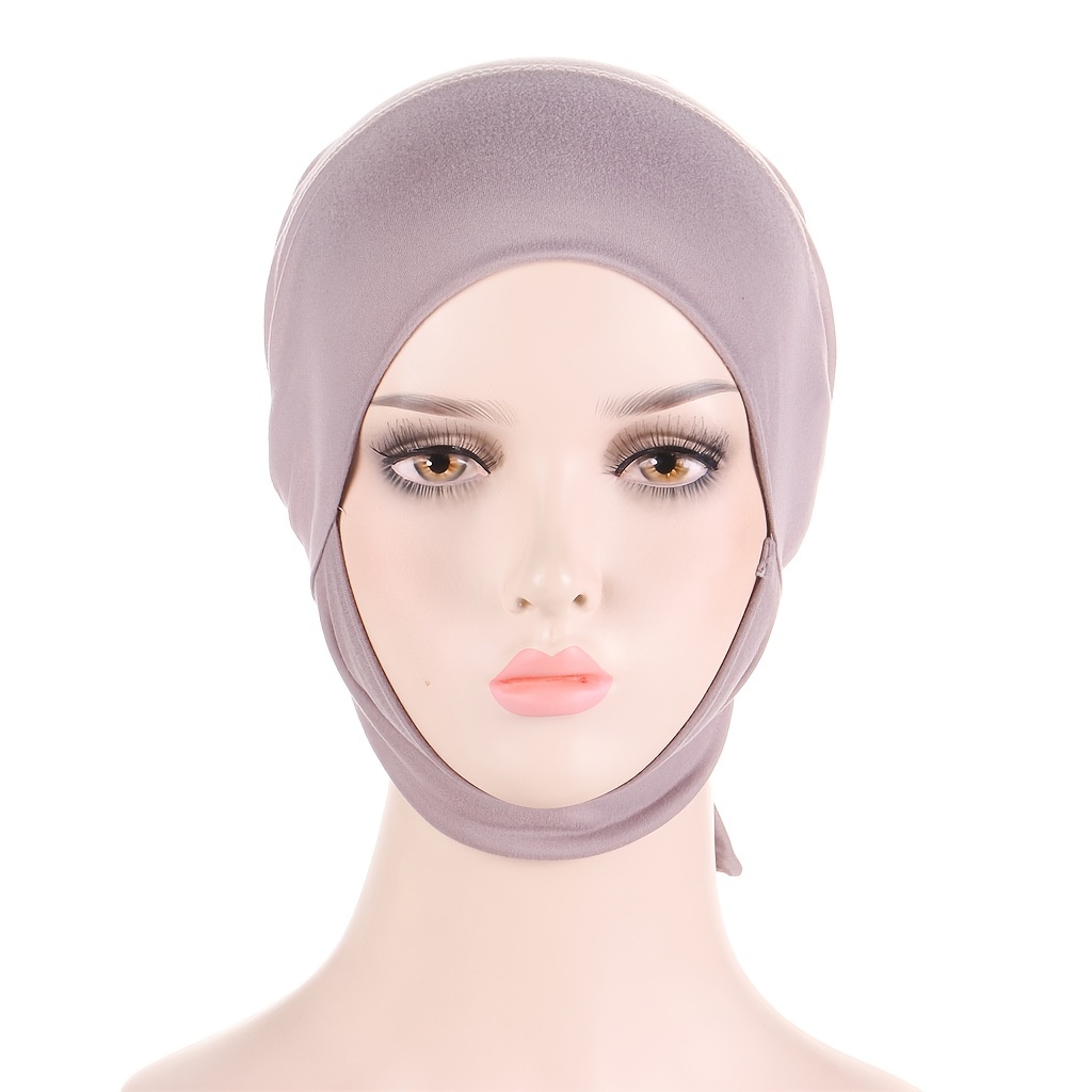 Drawstring Neck Turban Cap Hijab Cap Bonnet Cap Solid Turban Cap