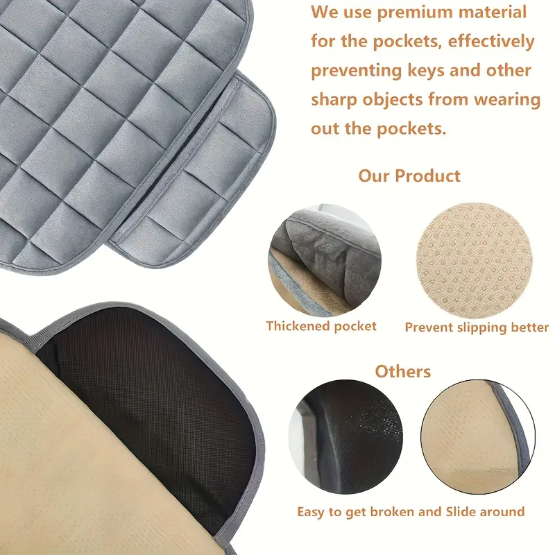 1pc car seat cushion premium comfort memory silk wadding non slip rubber bottom with storage pouch car seat pad universal details 3