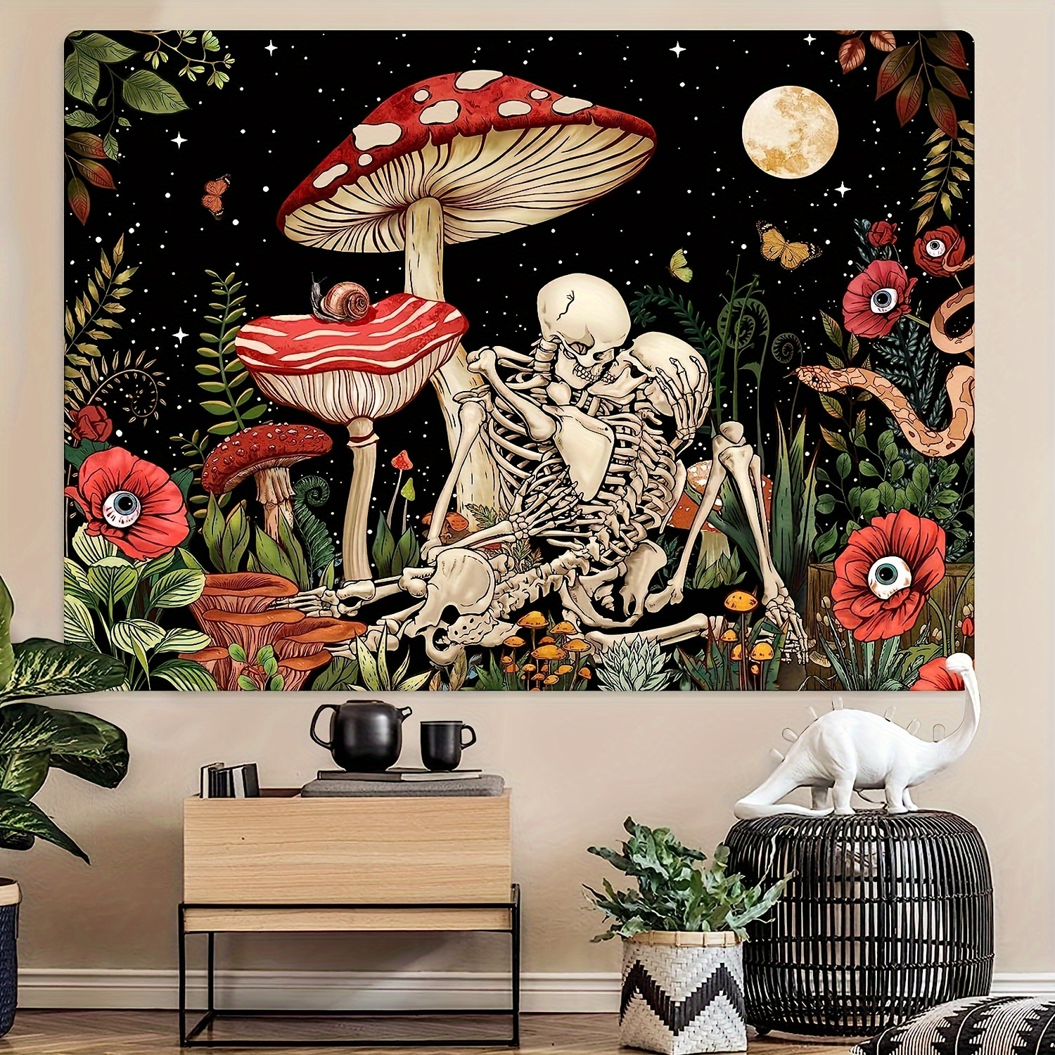 Castle Fairy Skull Flame Tapestry Cool Drum Kit Tapesrties Décor Living  Room Bedroom Rock Music Theme Wall Hangings Art Musical Instrument Tapestry
