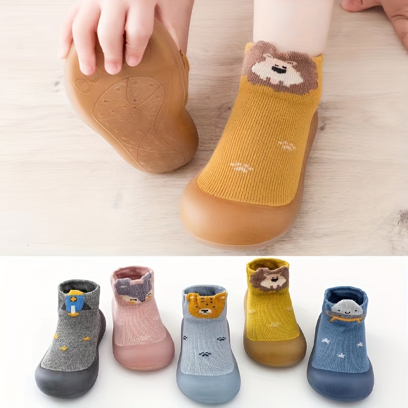 Adorable Lion Cartoon Slip-On Sock Shoes for Baby Boys - Soft, Breathable with Non-Slip Rubber Sole - Light Blue with Yellow Accents, Paw Print Design - Perfect for First Walkers, Indoor Play, Spring & Autumn, Baby Boy Shoes