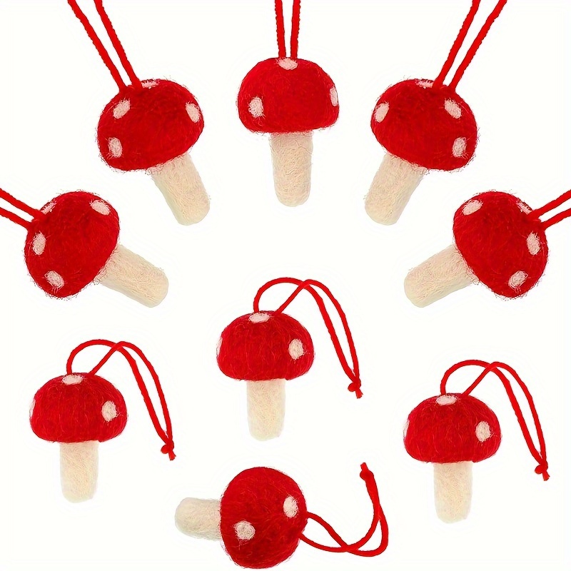 

12pcs Red Felt Mushroom Ornaments - Christmas, Halloween & Weddings | Fabric Hanging Decorations