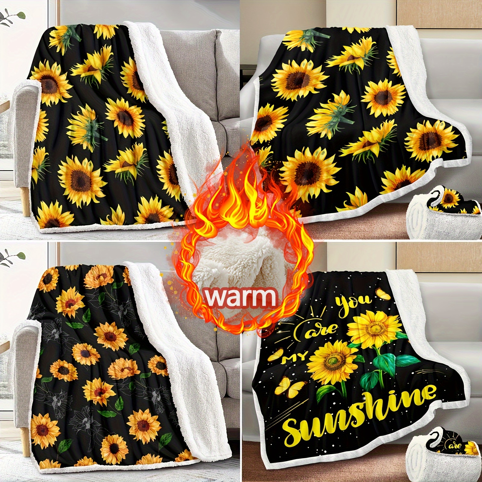  Sunflower Blanket - Soft, Cozy, Warm Sherpa Fleece