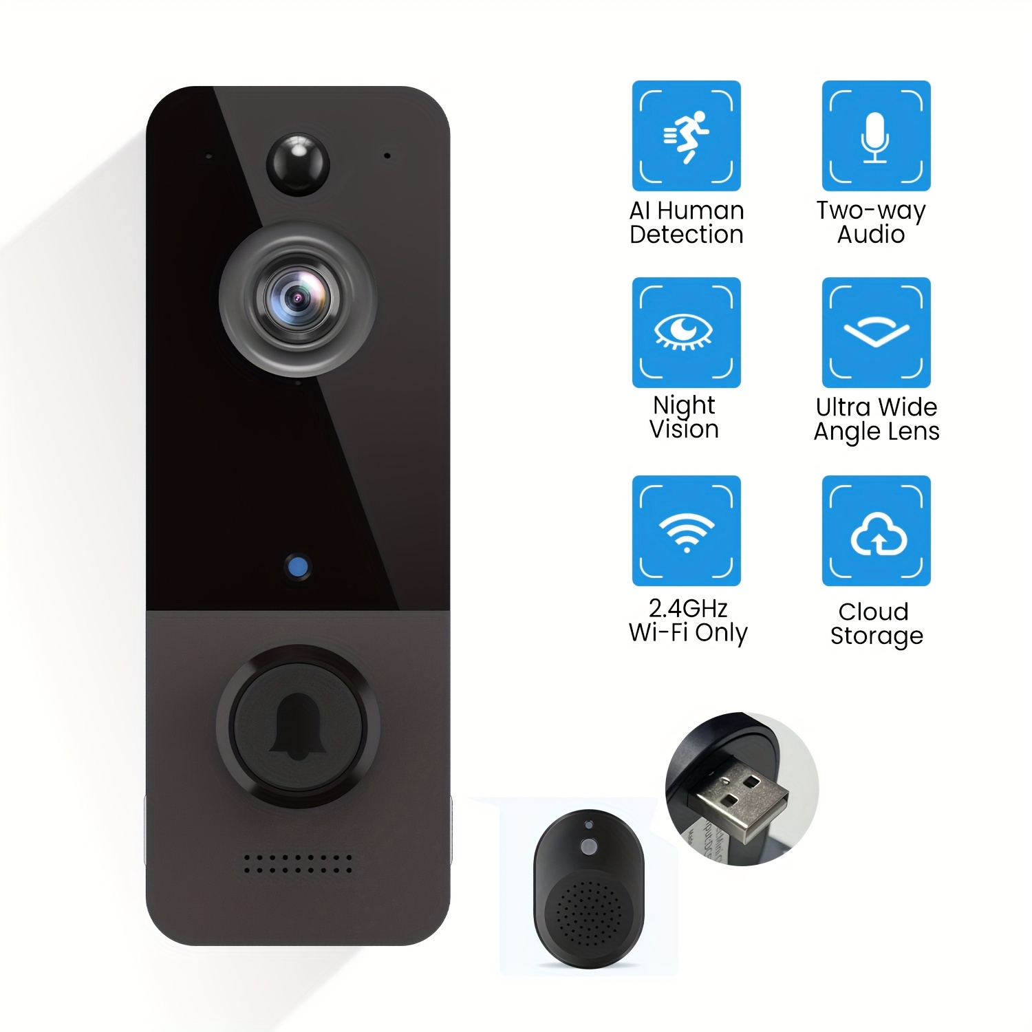 Timbre Wifi Video Inteligente Sensor Movimientos Impermeable