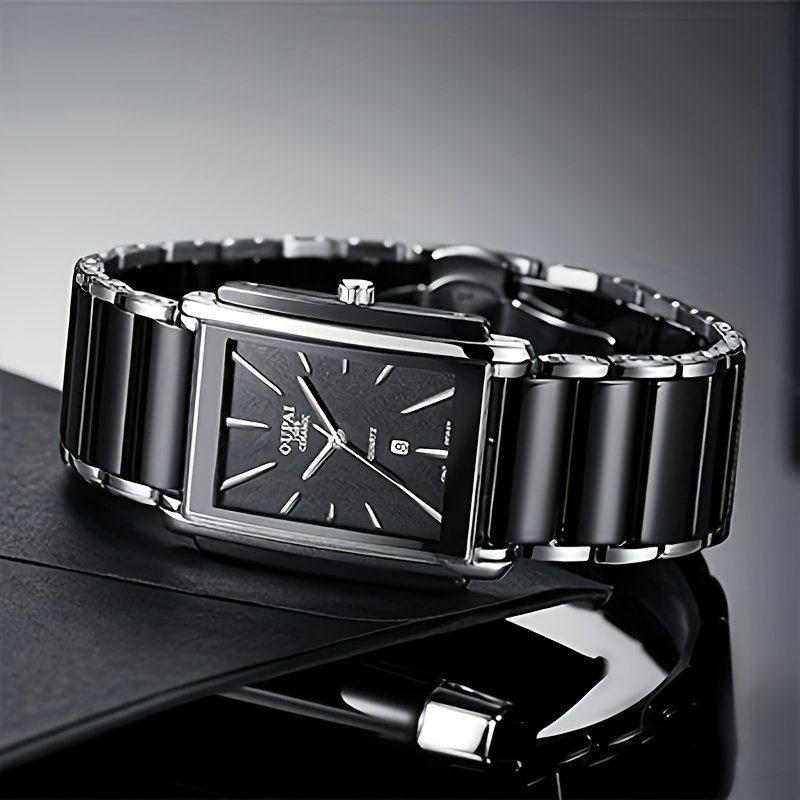 1pc * *'S * Quartz Wristwatch, Rectangular Dial, Stainless * Ceramic Strap, Calendar Feature, Water Resistant 30m, Battery Powered Electronic Move*t 1pc * *'S * Quartz Wristwatch, Rectangular Dial, Stainless * Ceramic Strap, Calendar Feature, Water Resistant 30m, Battery Powered Electronic Move*t