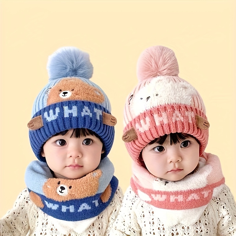 Passamontagna bambino ragazza ragazzo carino cappello sciarpa inverno caldo  copertura orecchie cappelli lavorato a maglia bambino doppio pompon