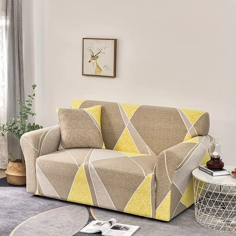 1pc geometric pattern elastic sofa cover with non slip strip and a pillowcase 17 71in 17 71in for bedroom office living room home decor details 0