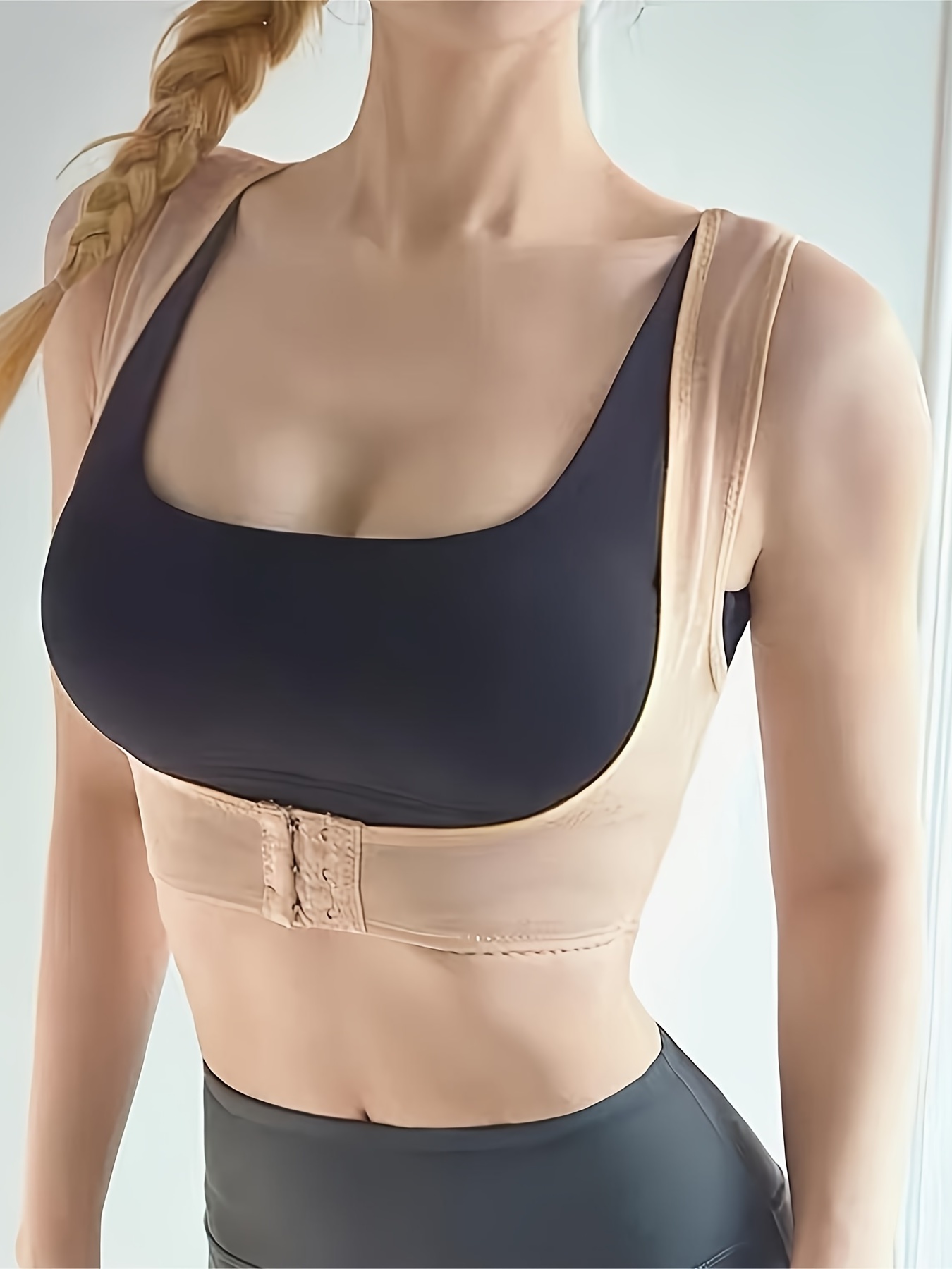 Posture Corrector Lift Up Bra Women Shockproof Sports Support Fitness Vest  Bras Breathable Underwear Cross Back Corset Bra (Color : Beige, Size 